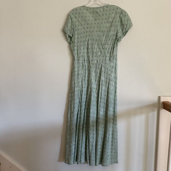 VTG April Cornell Green Floral Midi Dress Flutter Sleeve M Cottagecore Prairie - Picture 7 of 12